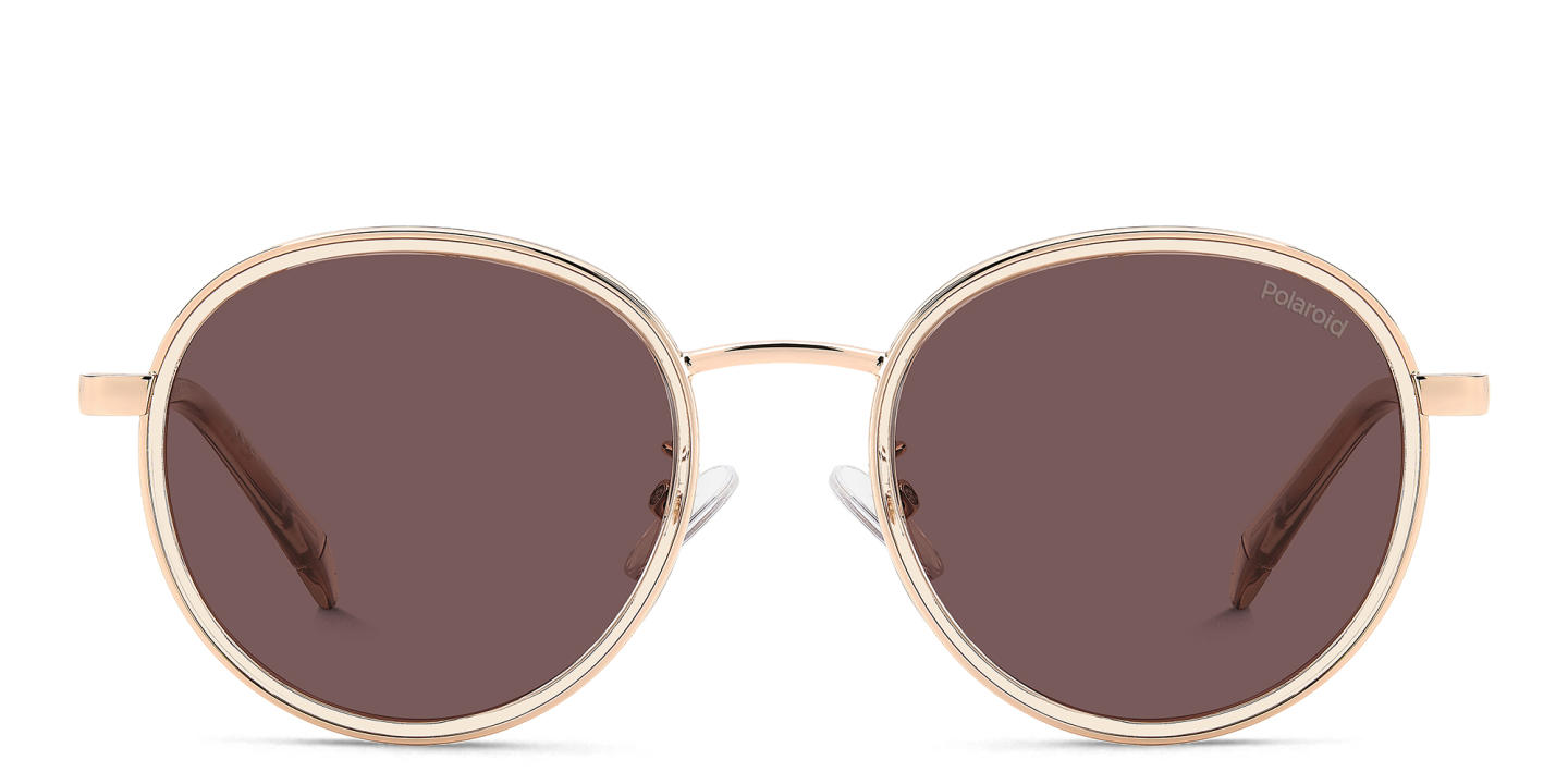 Shop Polaroid Logo Unisex Round Sunglasses in Gold online.