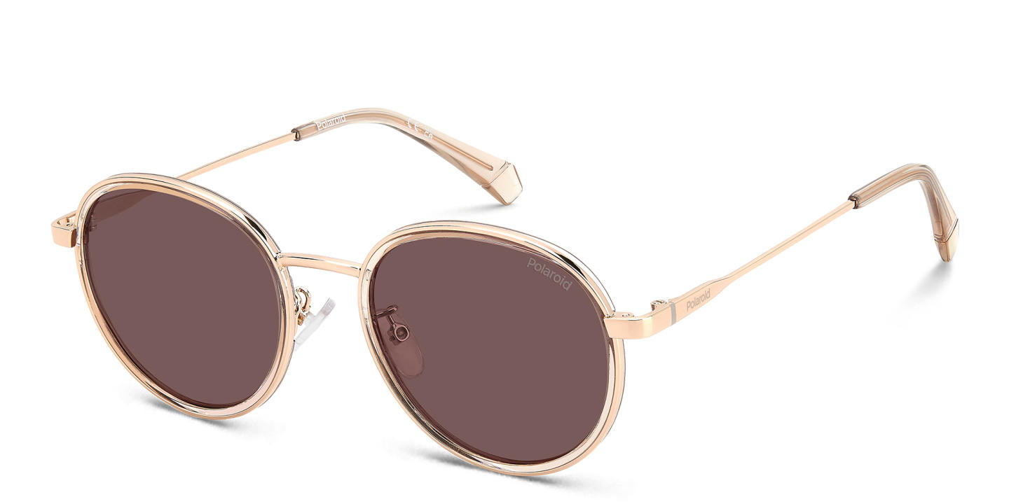 Shop Polaroid Logo Unisex Round Sunglasses in Gold online.