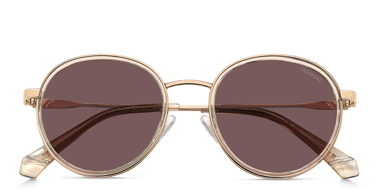 Shop Polaroid Logo Unisex Round Sunglasses in Gold online.