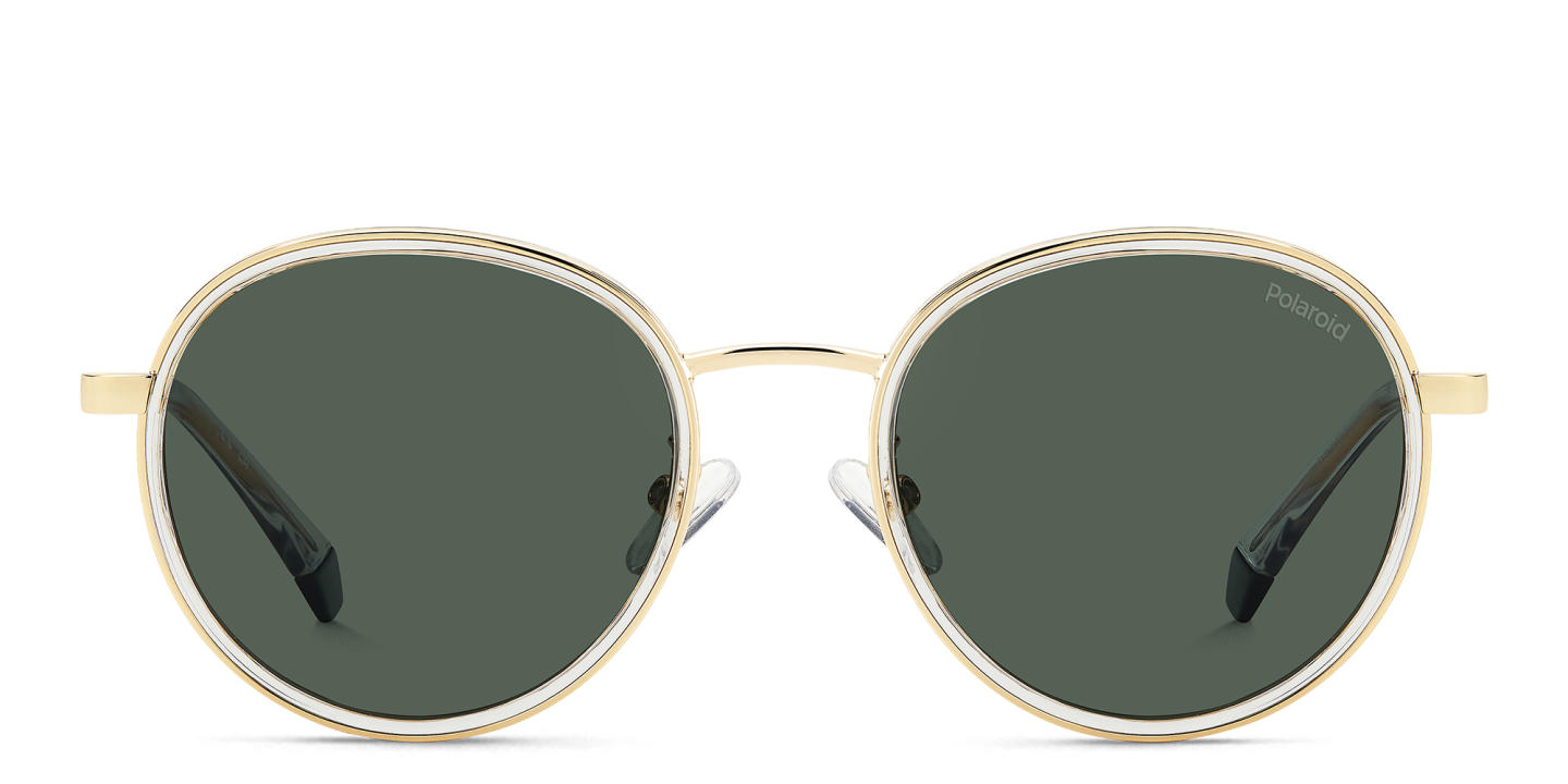 Shop Polaroid Logo Unisex Round Sunglasses in Gold online.