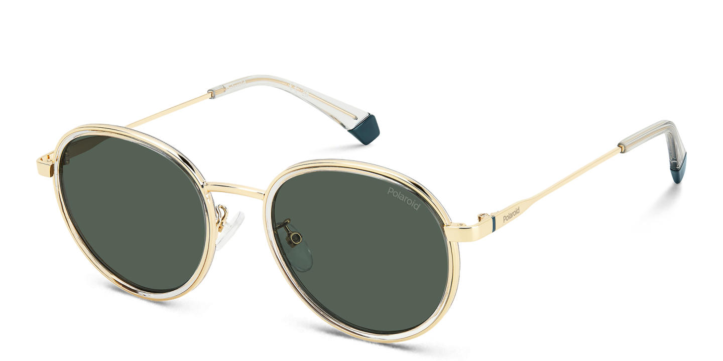 Shop Polaroid Logo Unisex Round Sunglasses in Gold online.