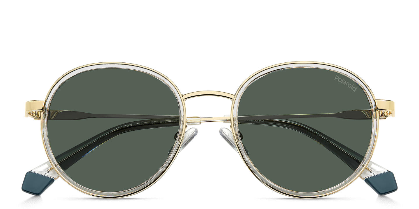 Shop Polaroid Logo Unisex Round Sunglasses in Gold online.