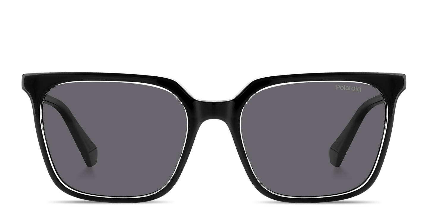 Shop Polaroid Logo Print Rectangle Sunglasses in Black Crystal online.
