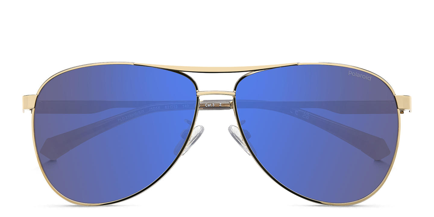 Shop Polaroid Logo Aviator Sunglasses in Gold online.