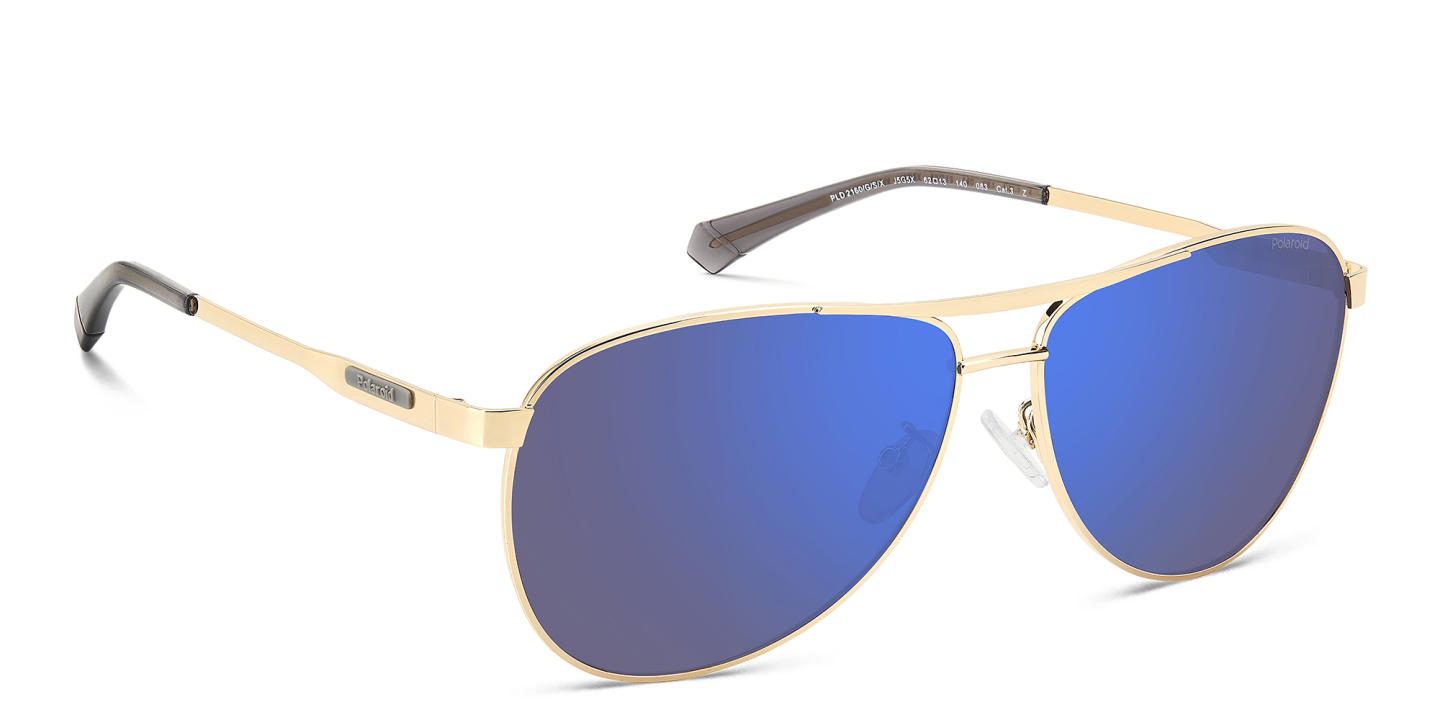 Shop Polaroid Logo Aviator Sunglasses in Gold online.