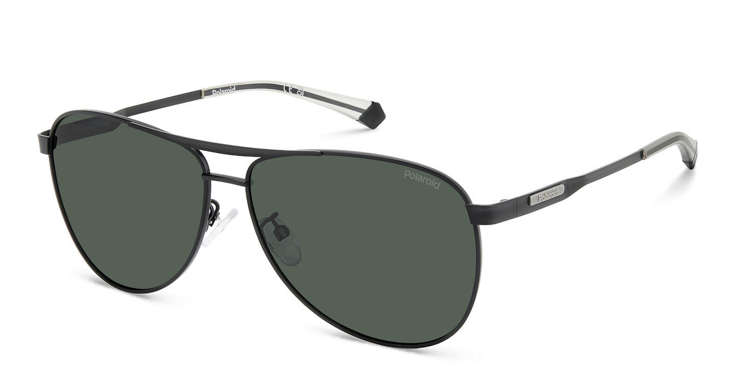 Shop Polaroid Logo Aviator Sunglasses in Black online.