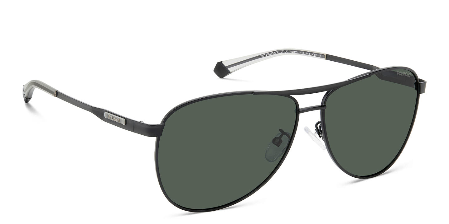 Shop Polaroid Logo Aviator Sunglasses in Black online.