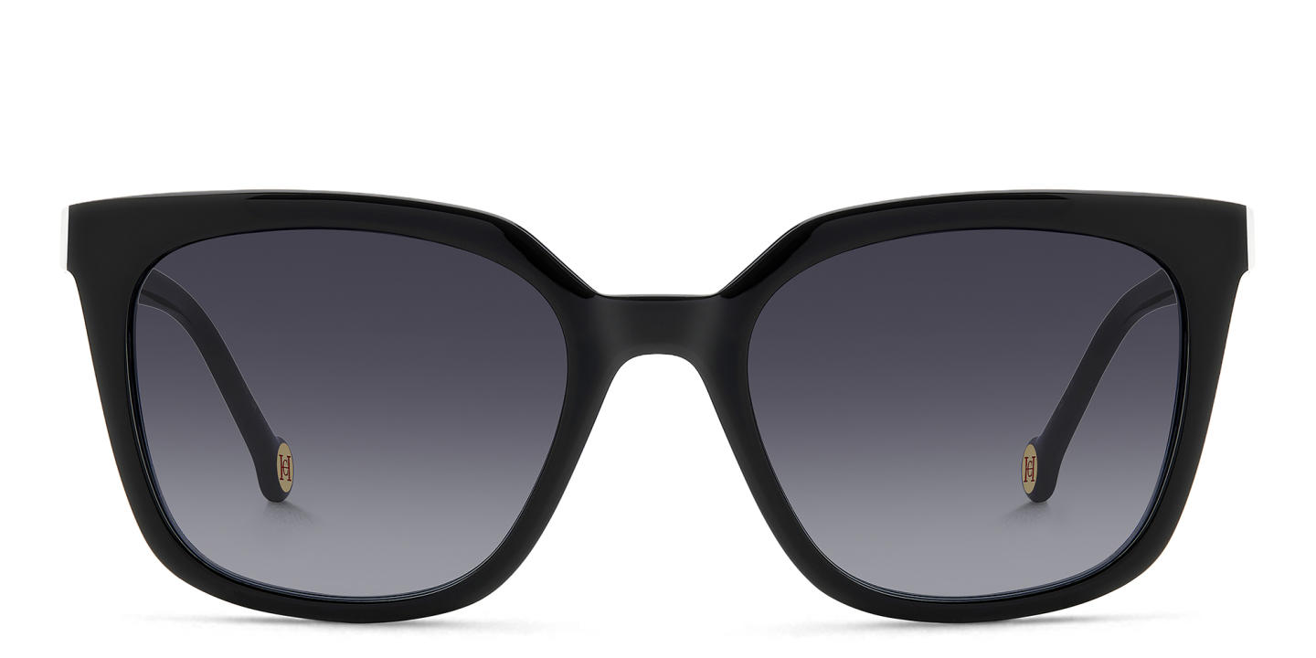 Shop Carolina Herrera Logo Rectangle Sunglasses in Black online.