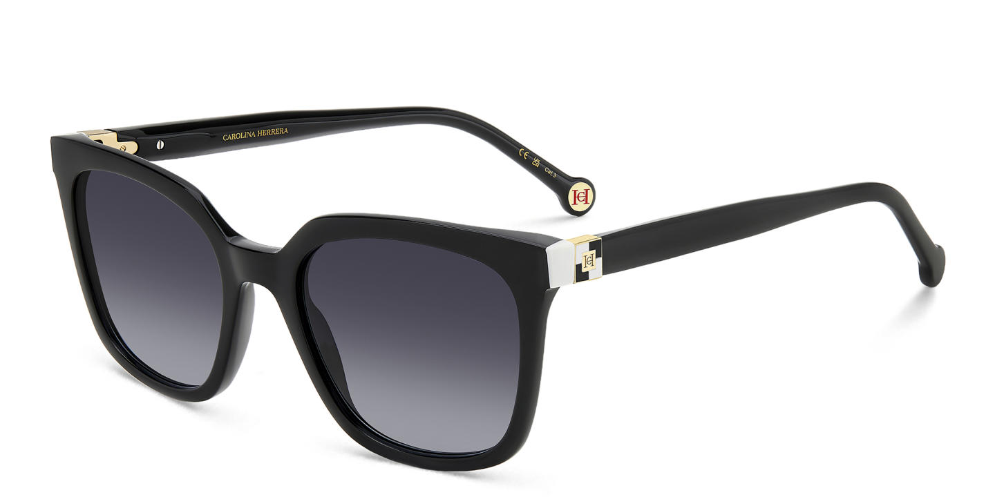 Shop Carolina Herrera Logo Rectangle Sunglasses in Black online.