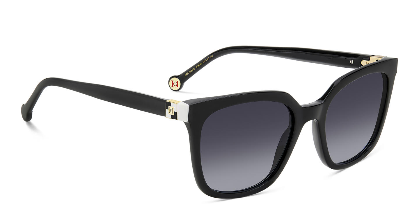 Shop Carolina Herrera Logo Rectangle Sunglasses in Black online.