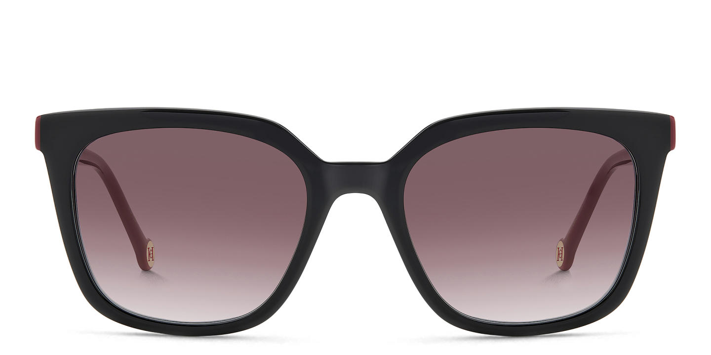Shop Carolina Herrera Logo Square Sunglasses in Black online.