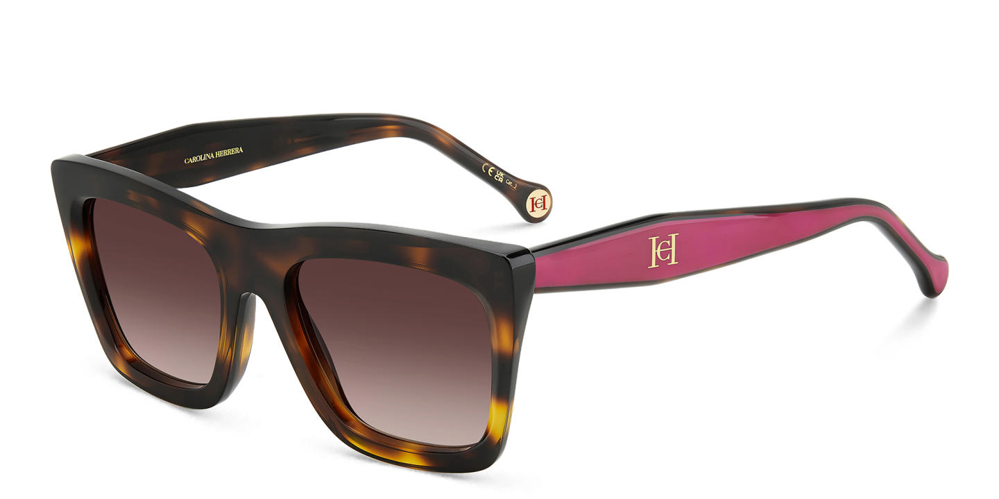 Shop Carolina Herrera Logo Rectangle Sunglasses in Havana online.