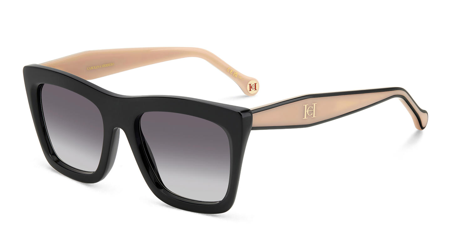 Shop Carolina Herrera Logo Rectangle Sunglasses in Black online.