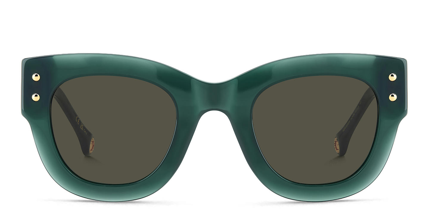 Shop Carolina Herrera Logo Square Sunglasses in Green online.