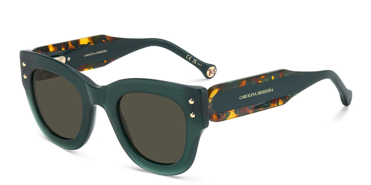 Shop Carolina Herrera Logo Square Sunglasses in Green online.