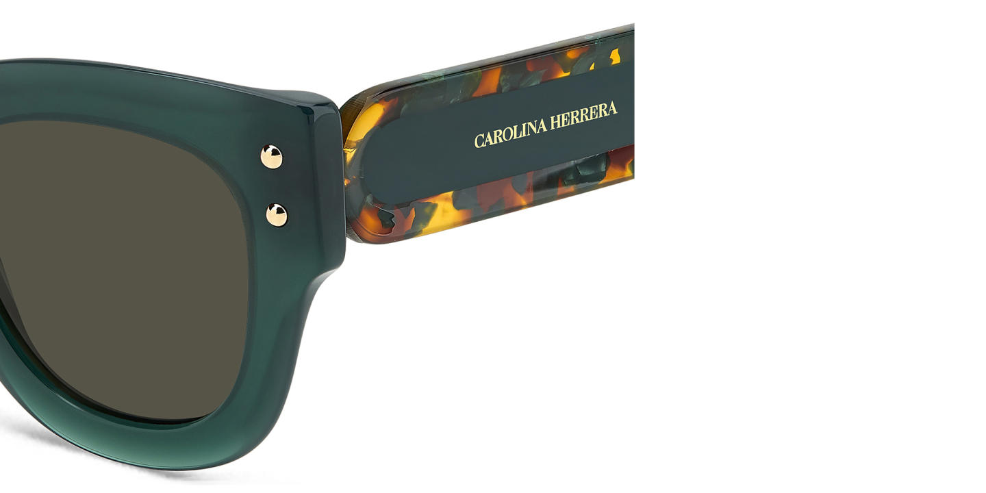 Shop Carolina Herrera Logo Square Sunglasses in Green online.