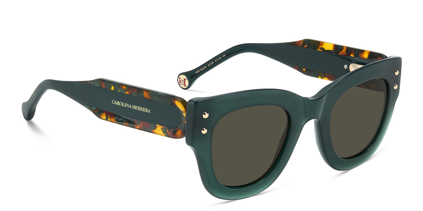 Shop Carolina Herrera Logo Square Sunglasses in Green online.