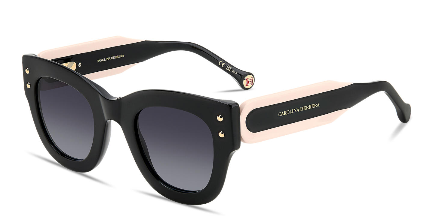 Shop Carolina Herrera Logo Signature Square Sunglasses in Black online.