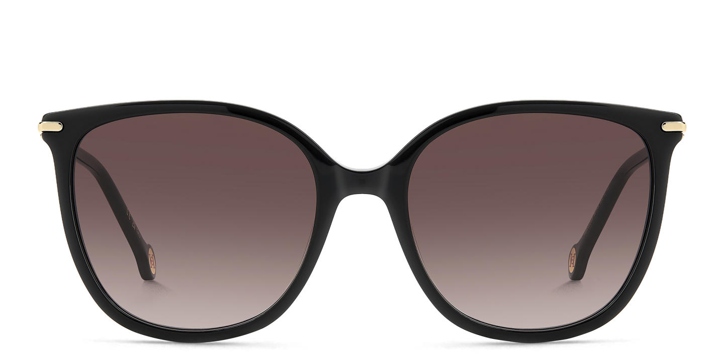Shop Carolina Herrera Logo Square Sunglasses in Black online.