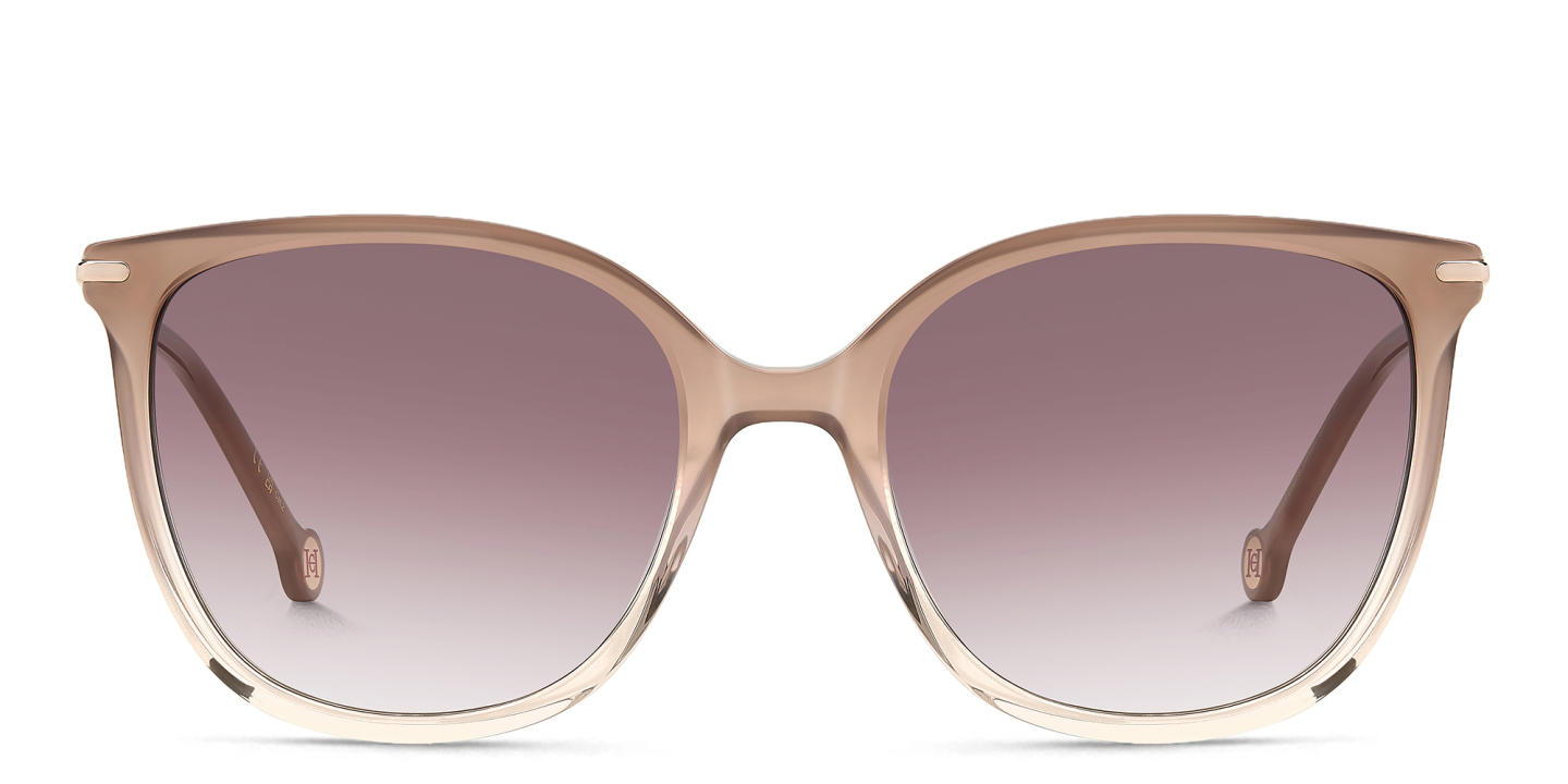 Shop Carolina Herrera Logo Square Sunglasses in Nude online.