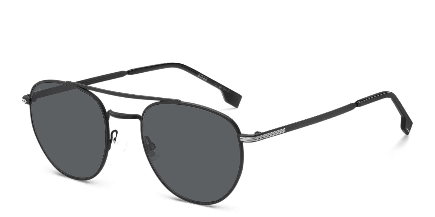 Shop Hugo Boss Logo Aviator Sunglasses in Black online.