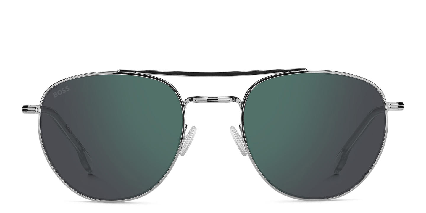 Shop Hugo Boss Logo Aviator Sunglasses in Silver online.