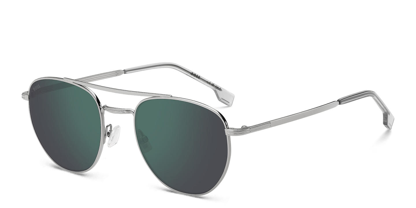 Shop Hugo Boss Logo Aviator Sunglasses in Silver online.
