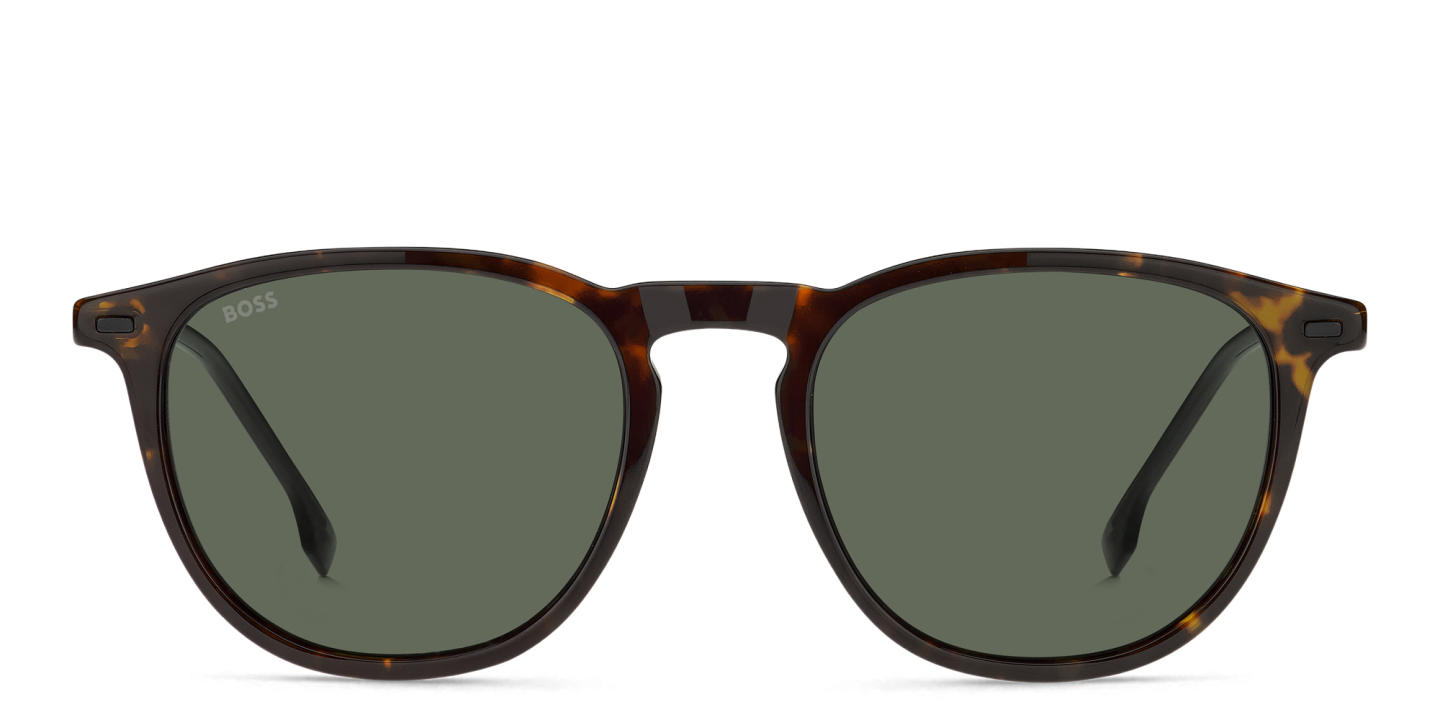 Shop Hugo Boss Logo Round Sunglasses in Havana online.