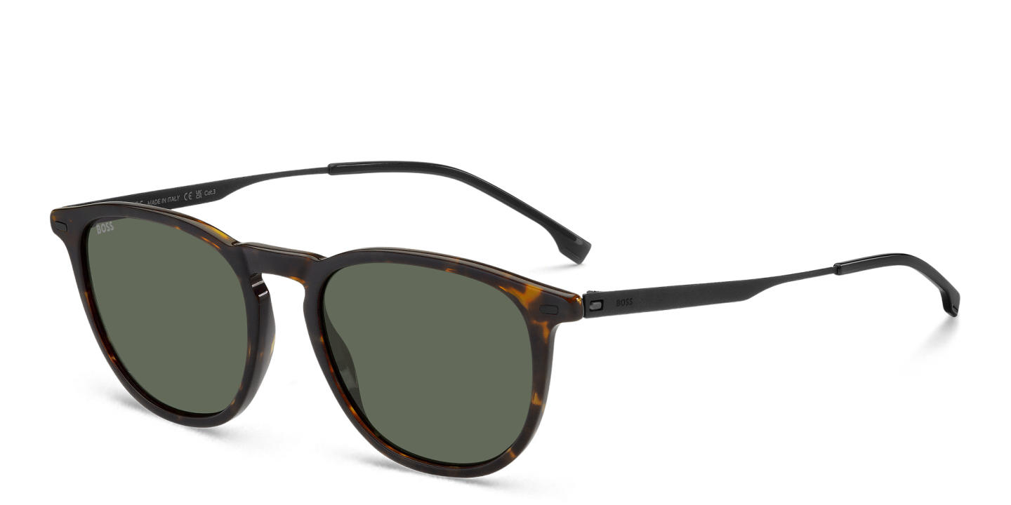 Shop Hugo Boss Logo Round Sunglasses in Havana online.