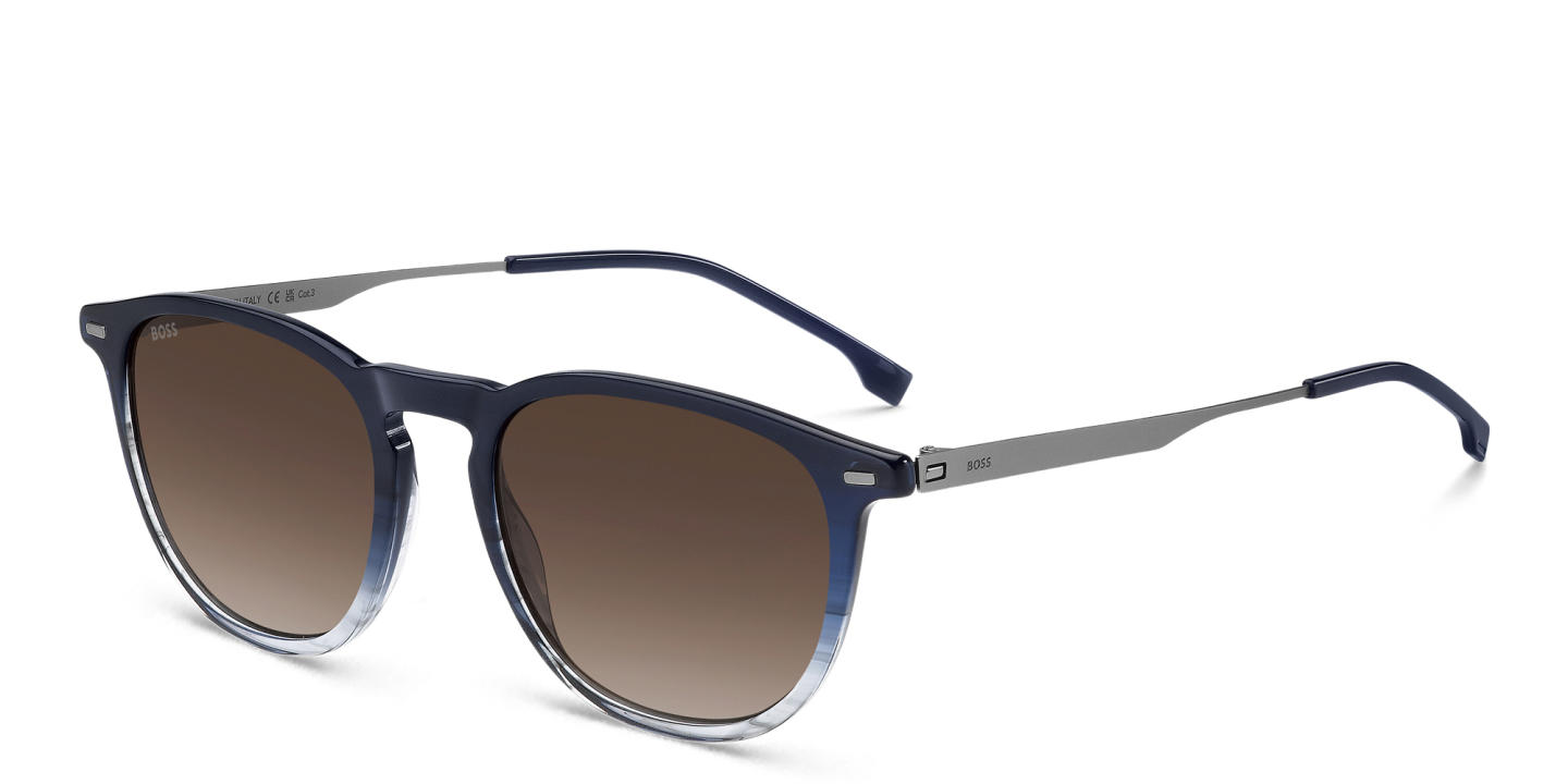 Shop Hugo Boss Logo Round Sunglasses in Blue online.