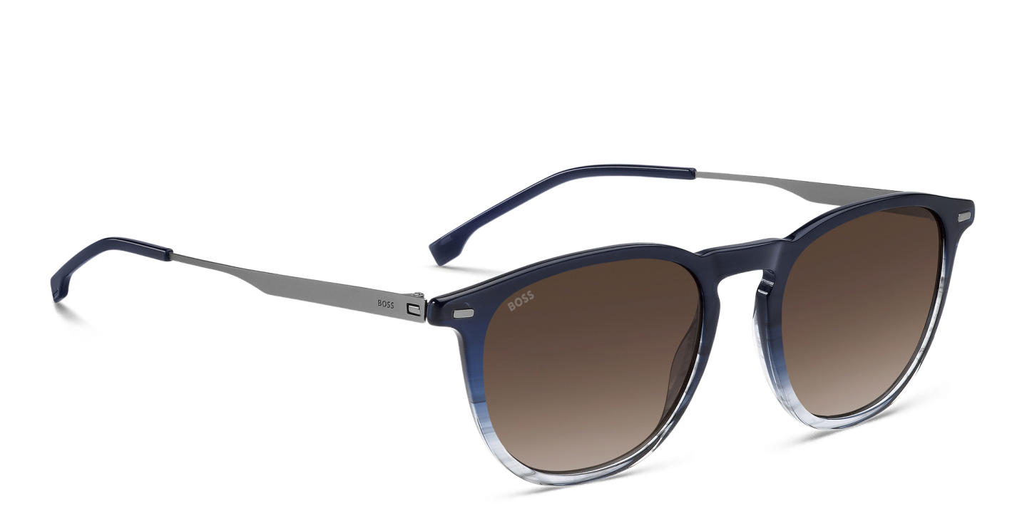 Shop Hugo Boss Logo Round Sunglasses in Blue online.