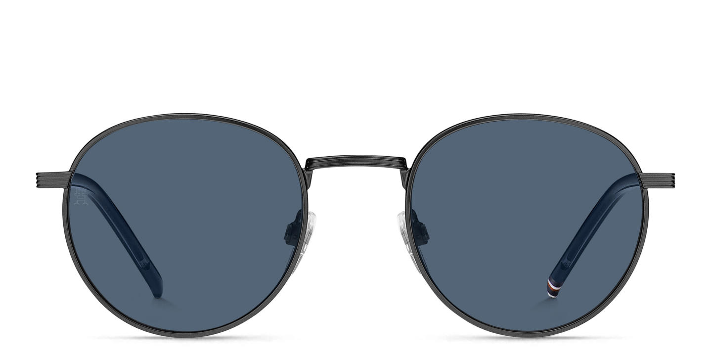 Shop Tommy Hilfiger Logo Round Sunglasses in Gunmetal online.