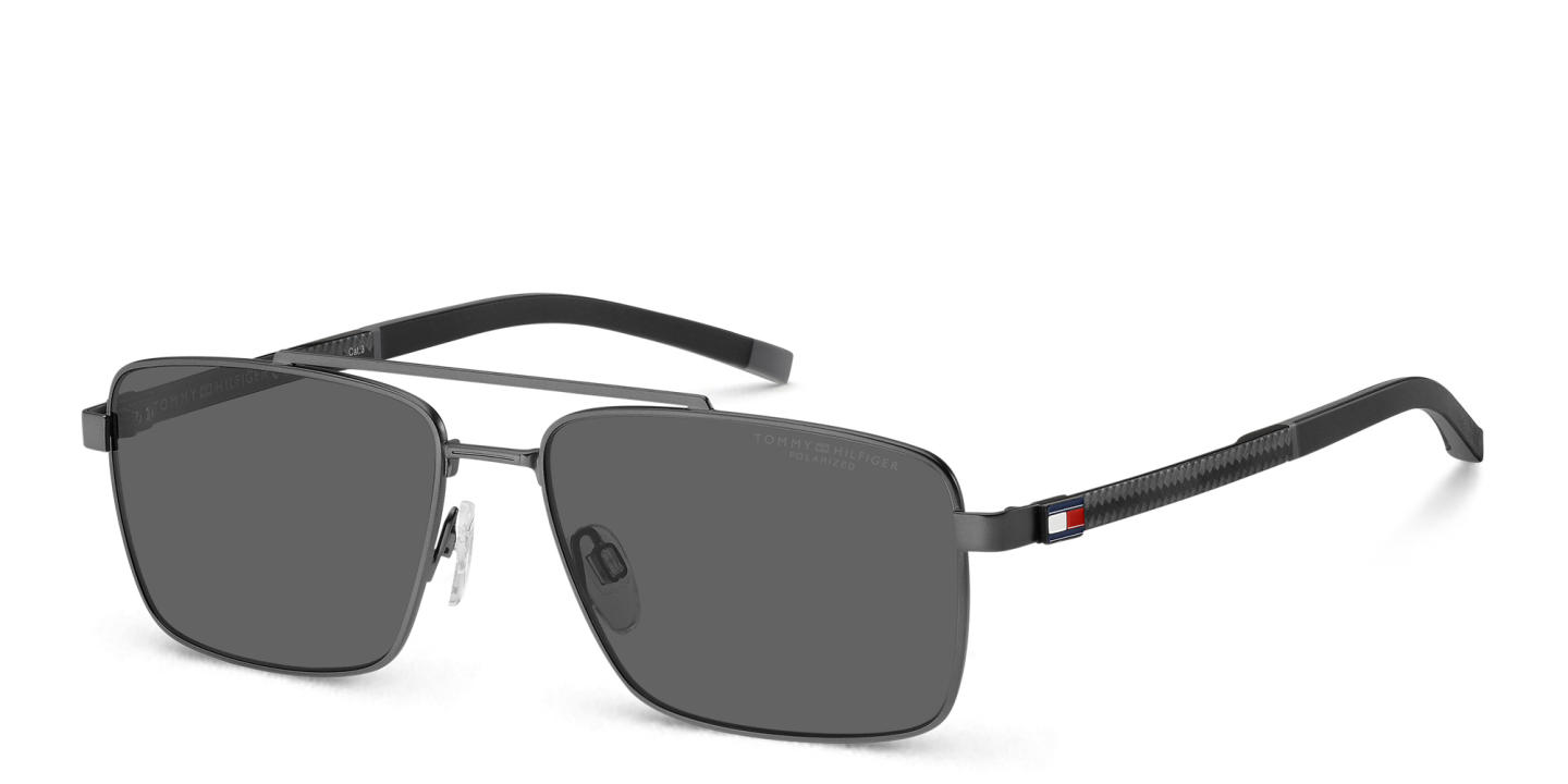 Tommy Hilfiger Logo Rectangle Sunglasses in Gunmetal – Product Photo 1