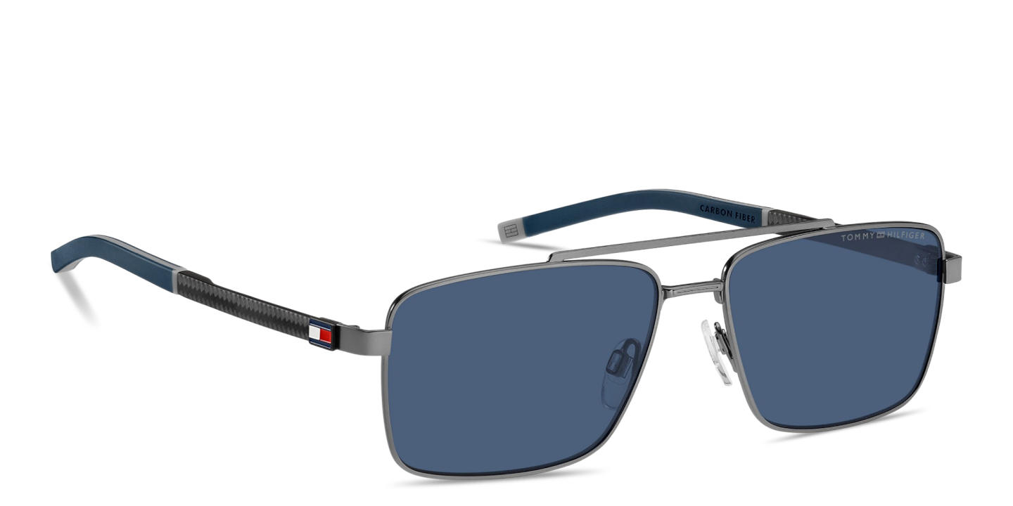 Shop Tommy Hilfiger Logo Rectangle Sunglasses in Matte Dark Ruthenium online.
