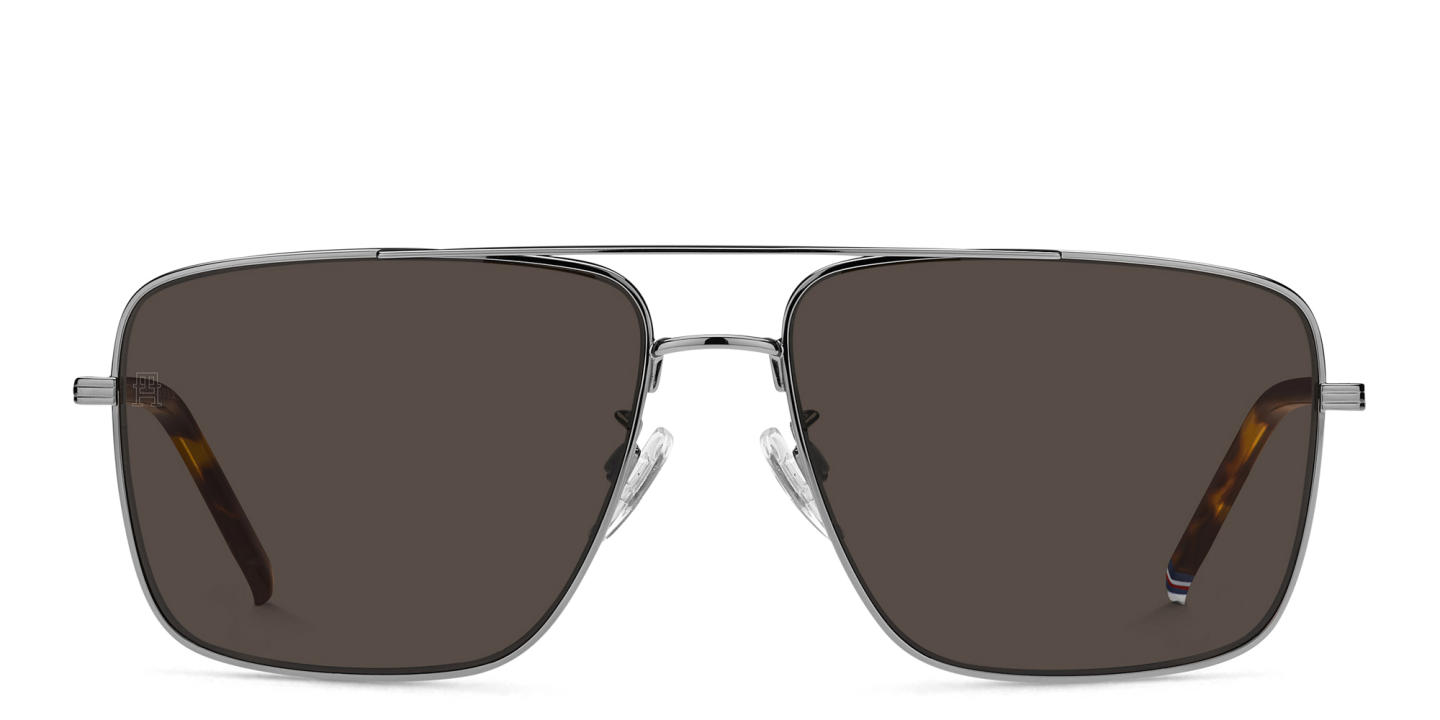 Shop Tommy Hilfiger Logo Rectangle Sunglasses in Silver online.