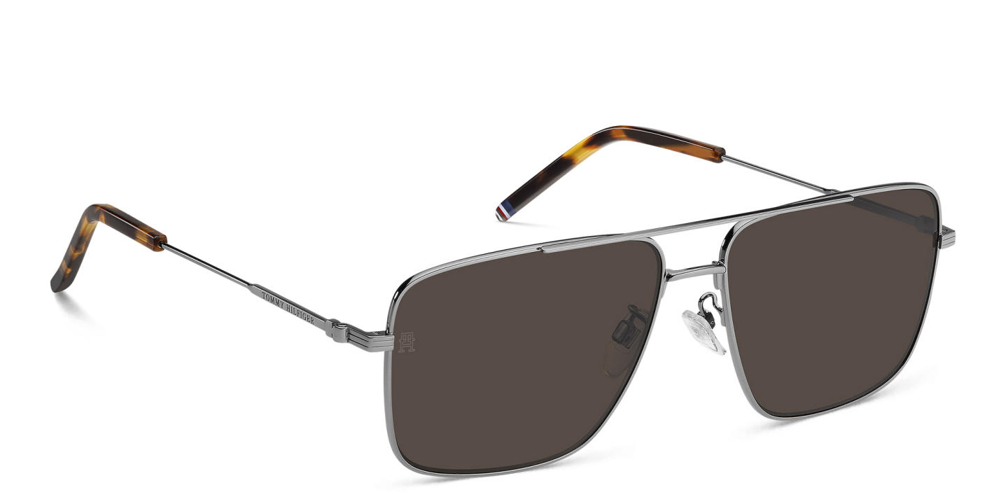 Shop Tommy Hilfiger Logo Rectangle Sunglasses in Silver online.