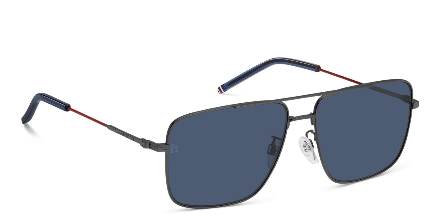 Shop Tommy Hilfiger Logo Rectangle Sunglasses in Gunmetal online.