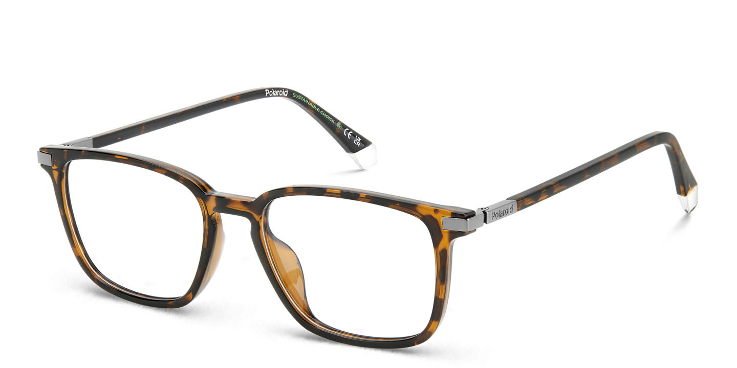 Shop Polaroid Logo Square Eyeglasses in Havana online.