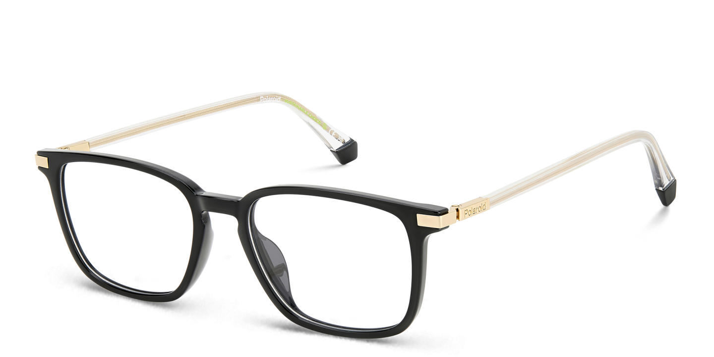 Shop Polaroid Logo Square Eyeglasses in Black online.