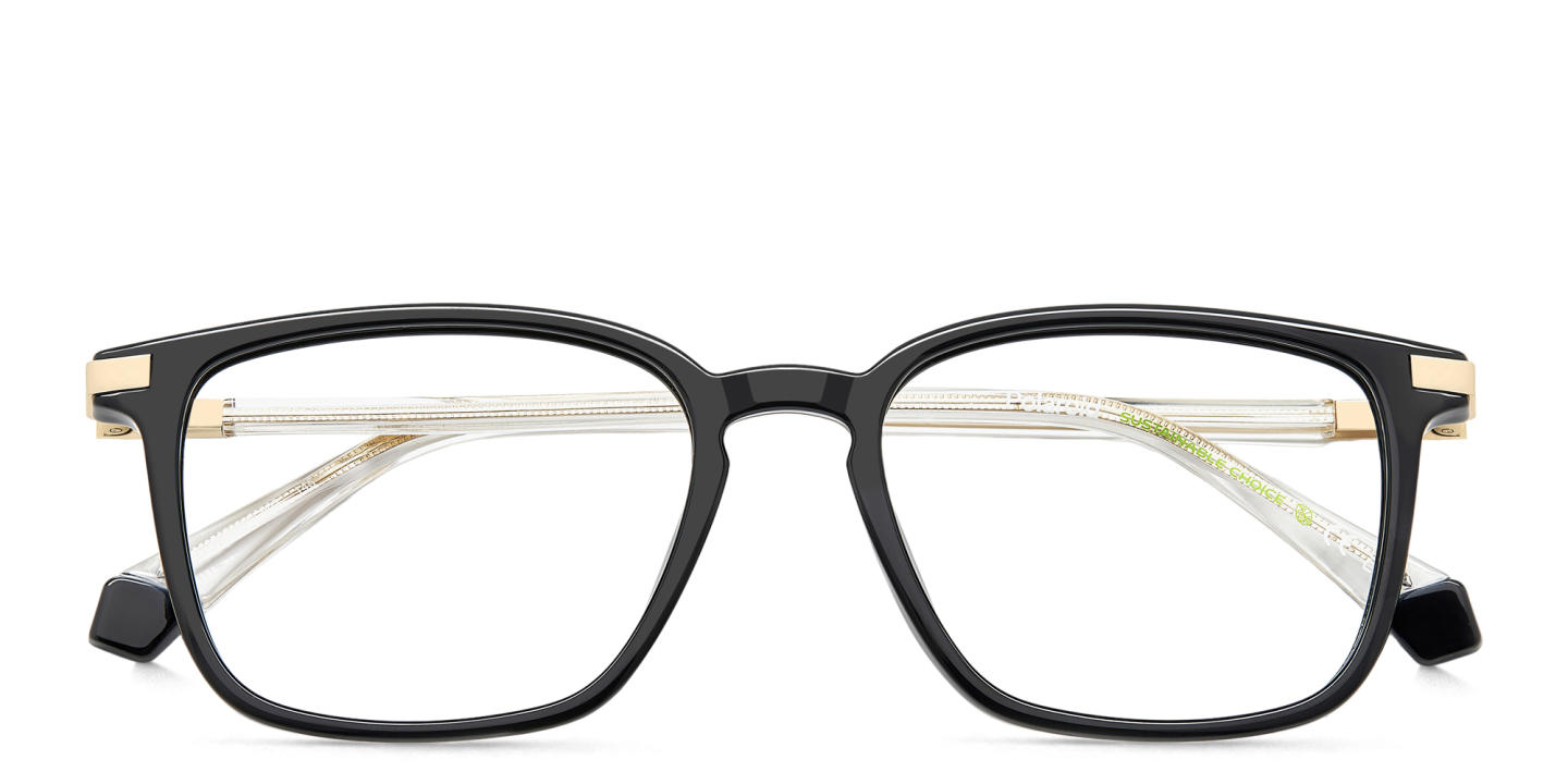 Shop Polaroid Logo Square Eyeglasses in Black online.