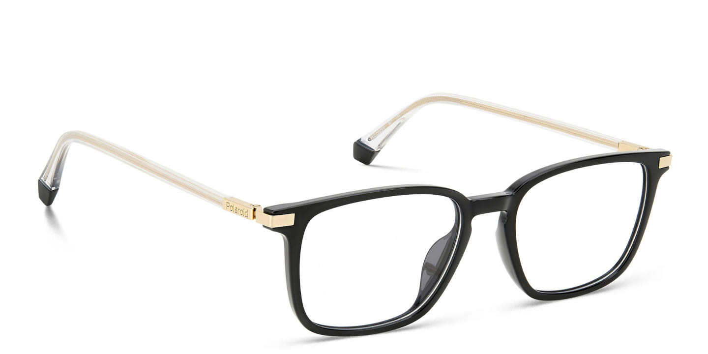 Shop Polaroid Logo Square Eyeglasses in Black online.