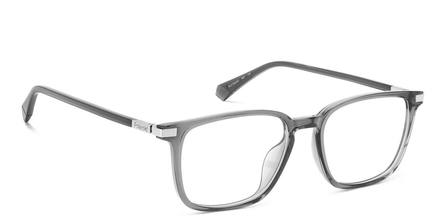 Shop Polaroid Logo Square Eyeglasses in Grey online.