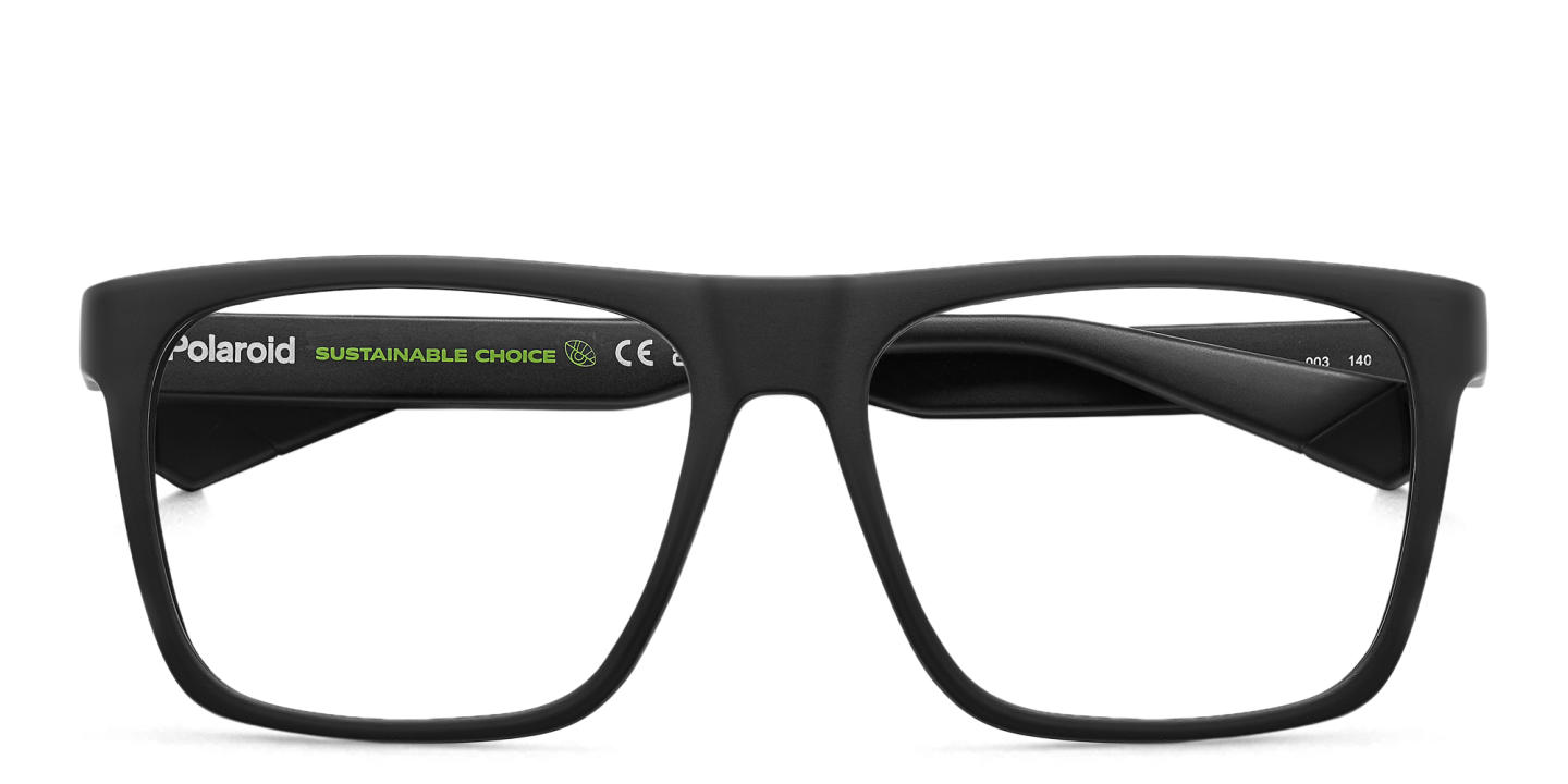 Shop Polaroid Logo Unisex Rectangle Eyeglasses in Black online.