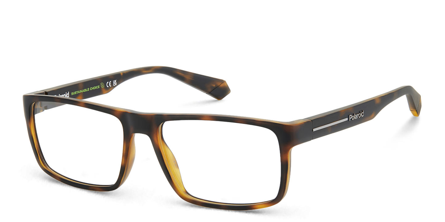 Shop Polaroid Logo Unisex Rectangle Eyeglasses in Havana online.