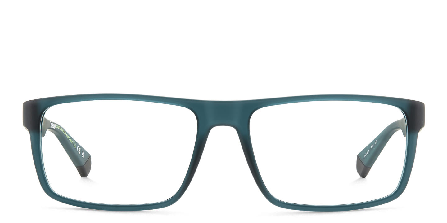 Shop Polaroid Logo Unisex Rectangle Eyeglasses in Green online.