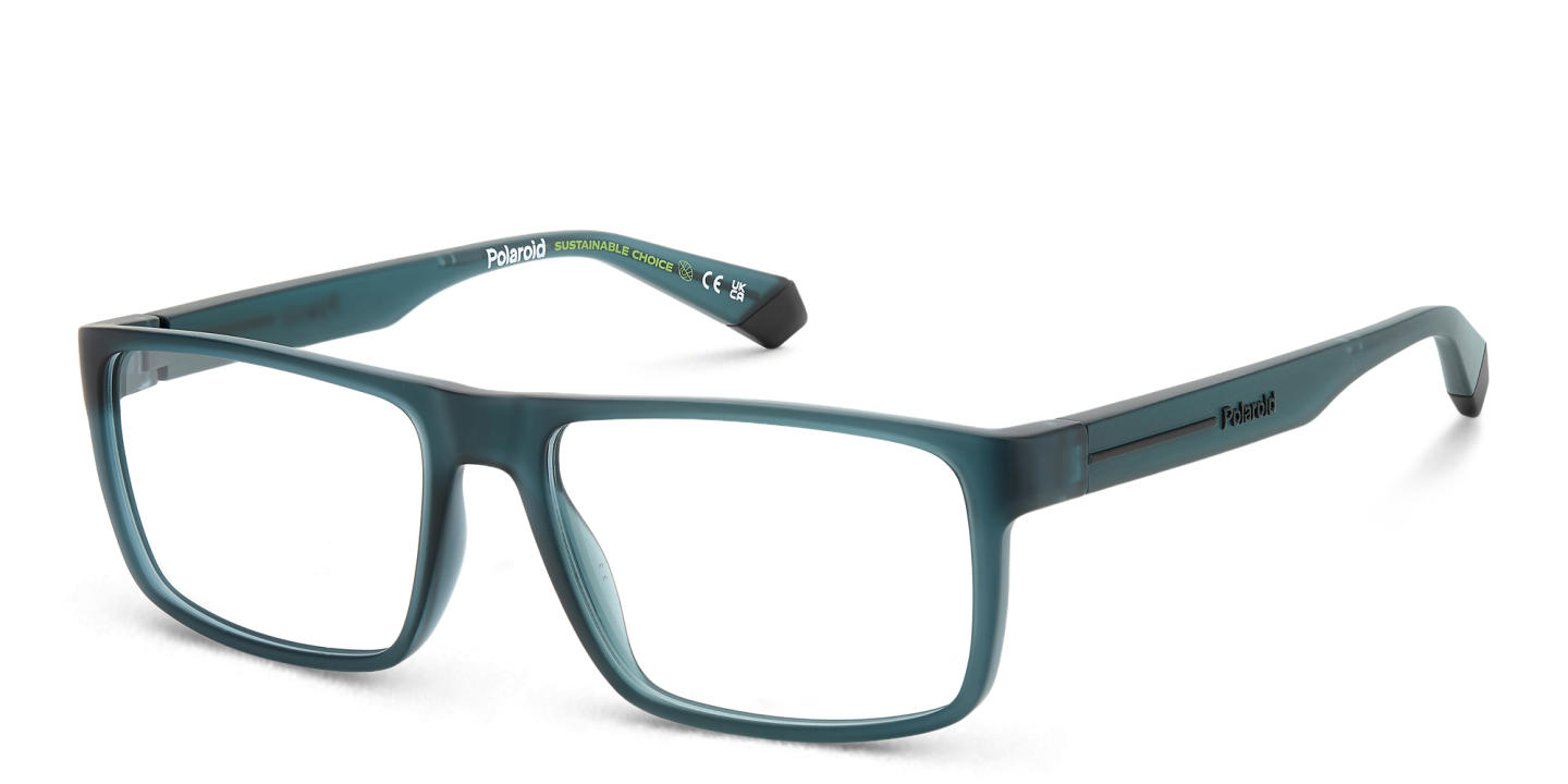 Shop Polaroid Logo Unisex Rectangle Eyeglasses in Green online.