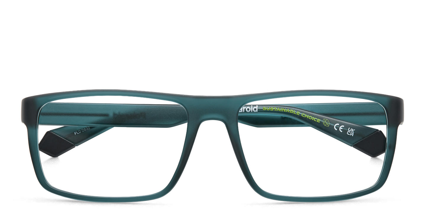 Shop Polaroid Logo Unisex Rectangle Eyeglasses in Green online.