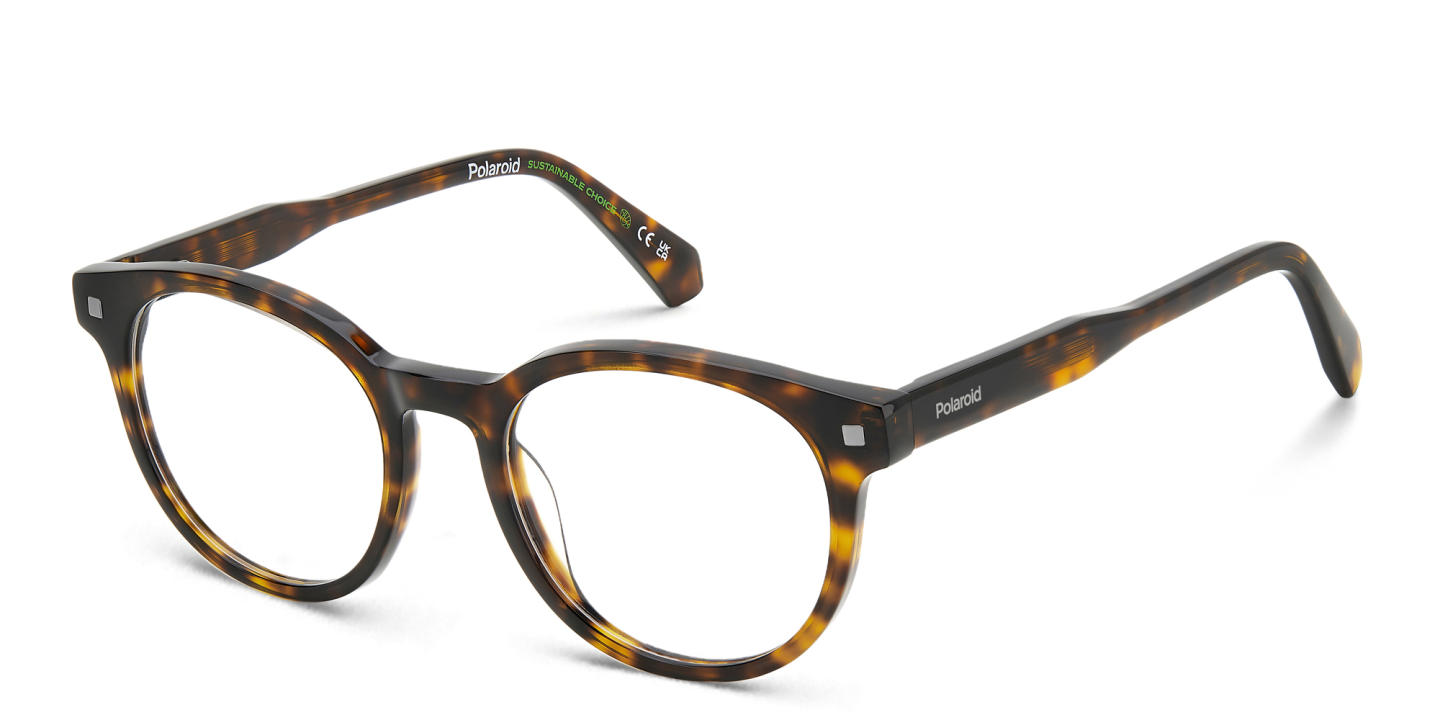 Shop Polaroid Logo Unisex Round Eyeglasses in Havana online.