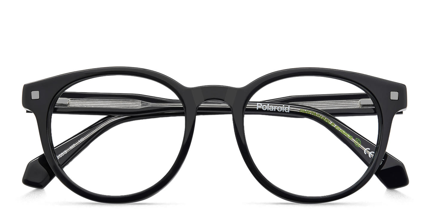 Shop Polaroid Logo Unisex Round Eyeglasses in Black online.