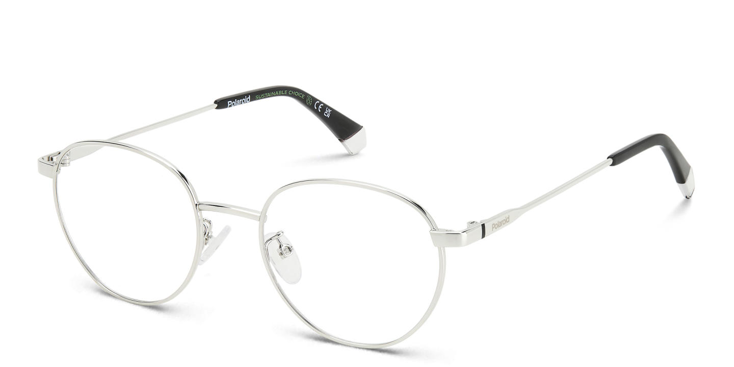 Polaroid Logo Unisex Round Eyeglasses in Silver – Product Photo 1
